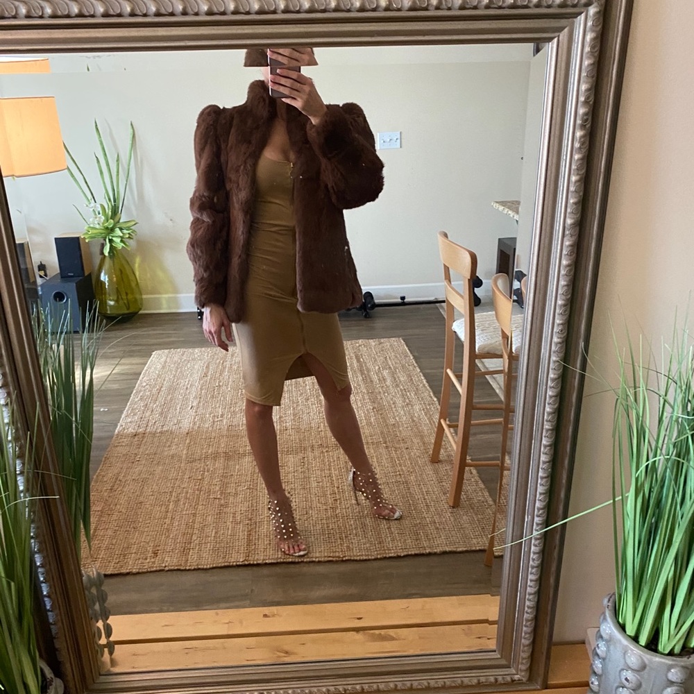 Brown rabbit fur coat